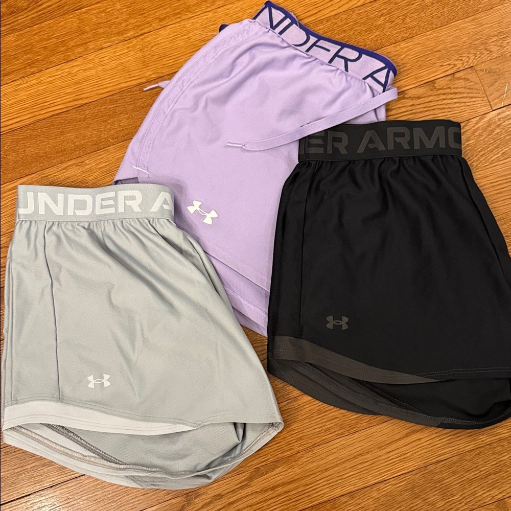 Under Armour Women’s Medium Athletic Shorts Trio - Black, Light Gray, Lavender